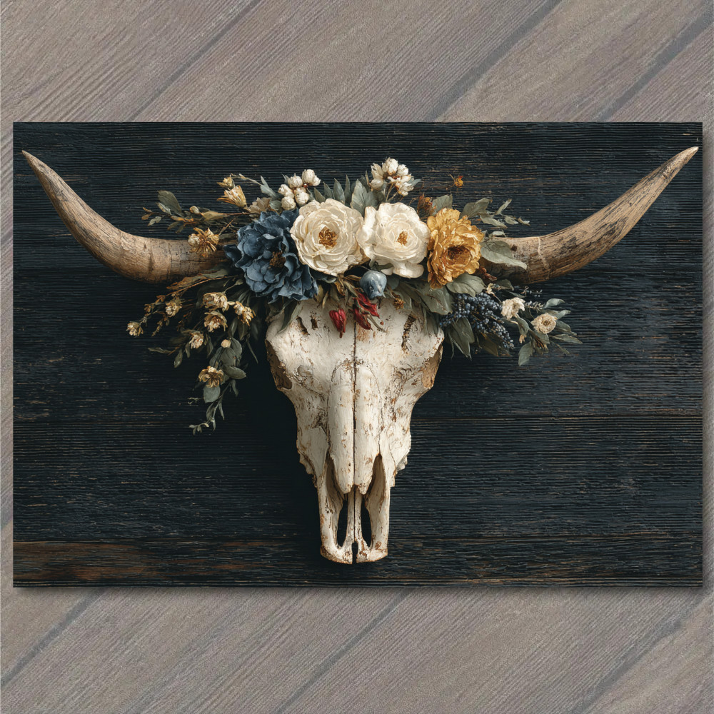 STICKER Longhorn Skull Floral Western Rustic Country Farmhouse Boho Cow Bull H