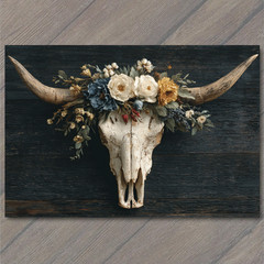 STICKER Longhorn Skull Floral Western Rustic Country Farmhouse Boho Cow Bull H