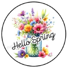 HELLO SPRING FLOWERS IN MASON JAR ENVELOPE SEALS LABELS STICKERS PARTY FAVORS