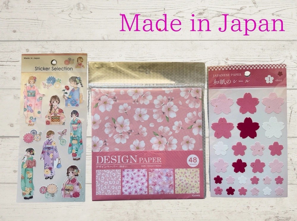 Japanese Sakura Sticker & Origami Paper Set Made in Japan Kawaii Craft