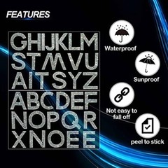 34Pcs Bling Rhinestone Alphabet Letter Stickers, A-Z Letters Self 1.57″ Silver
