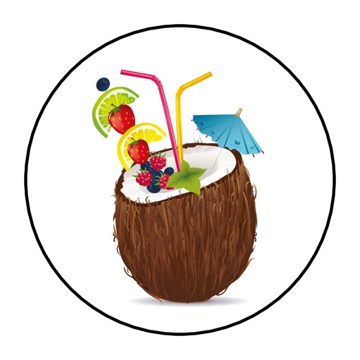 Luau stickers, labels, tags, envelope seals, coconut