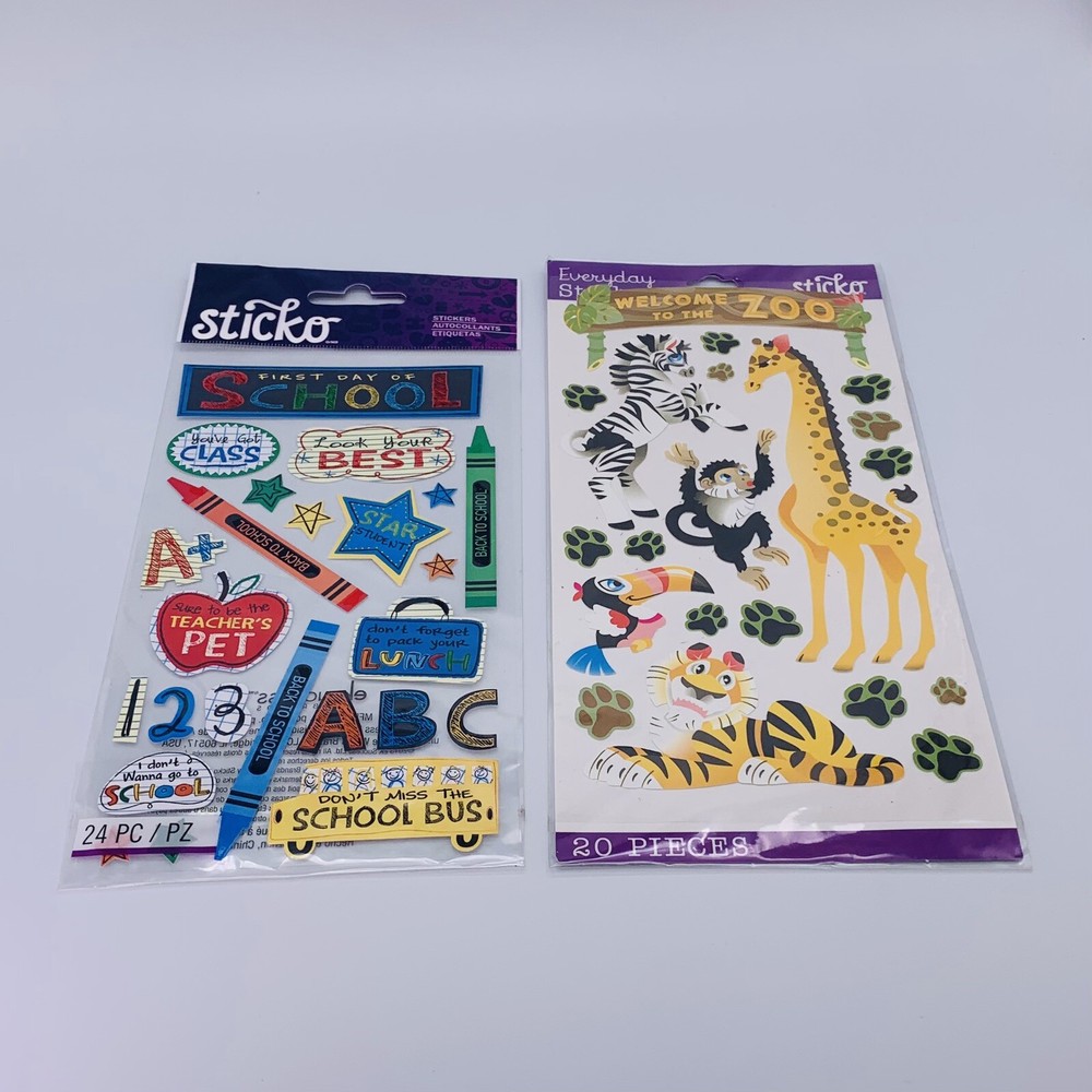 Lot of 2 Sticko First Day of School & Welcome to the Zoo Stickers 44 Pieces New