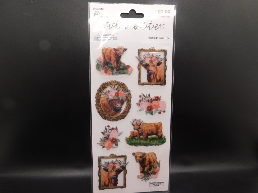 The paper studio stick a bilities Highland Cows stickers 8 pc