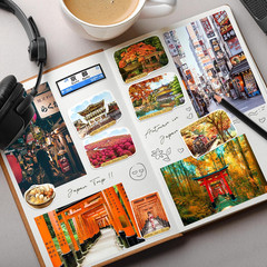 Autumn in Japan Travel Stickers (28Pcs)-Watercolor, Japanese Maple, Fall Foliage