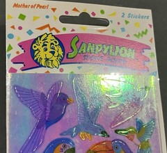 Rare Vintage Stickers NIP Sandy Lion Mother Of Pearl Opal Iridescent Birds