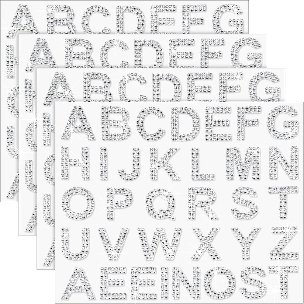 Zonon 136 Pieces Rhinestone Iron-On Letter Large Glitter Bling Alphabet Sticker