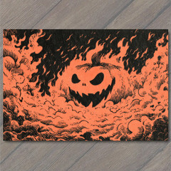 STICKER Creepy Pumpkin Gothic Orange Black Spooky Halloween Fire Evil