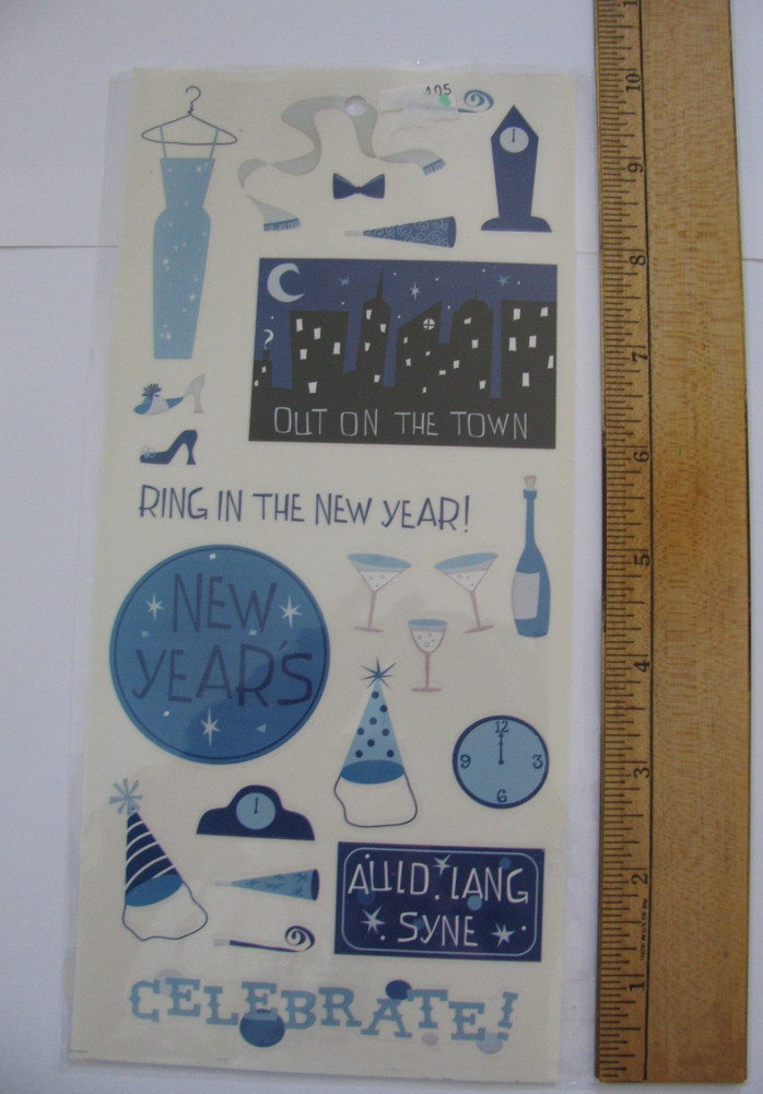 Die Cuts with a View NEW YEAR’S Stickers Hats Champagne Clothes 1 Sheet NOS