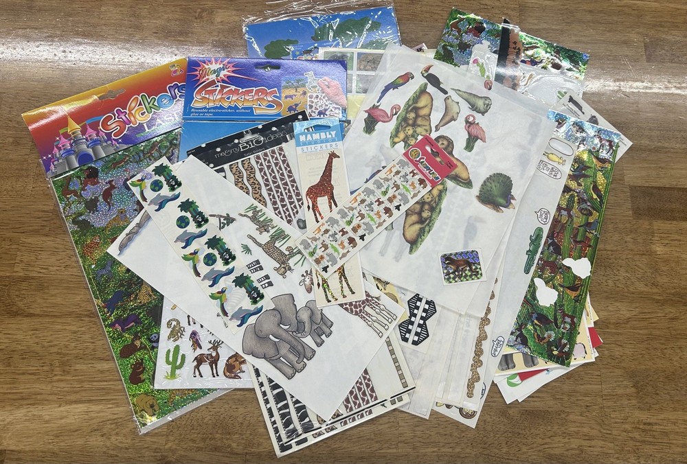 🐯 Huge Lot Of Zoo Safari Desert Animals Stickers Vintage Scrapbook Crafts Gifts