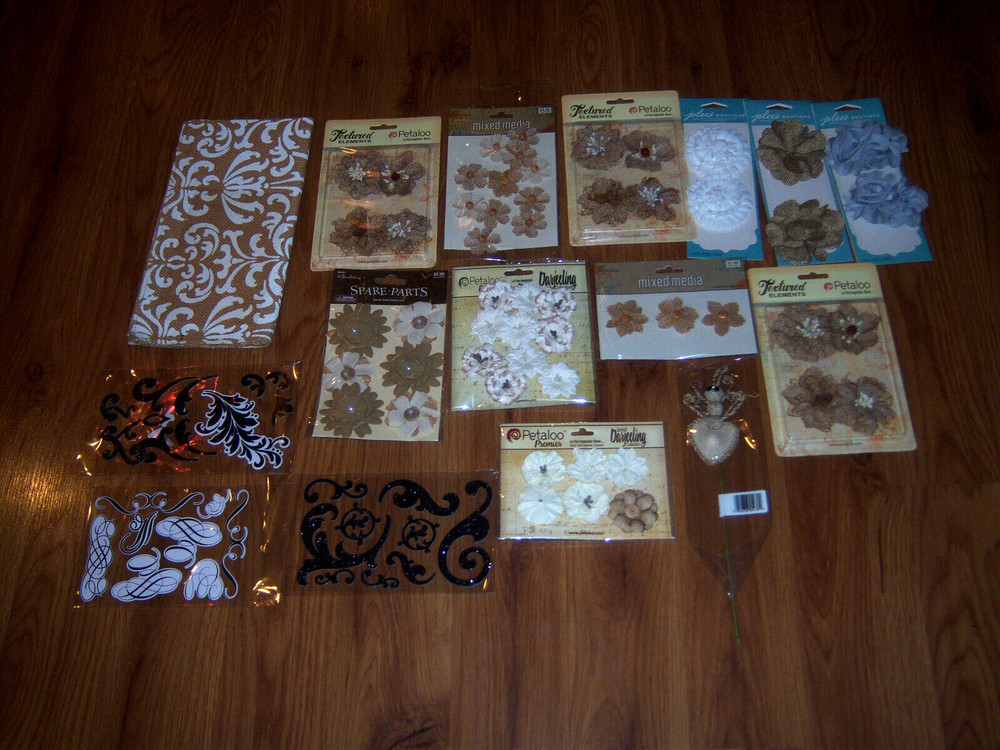 NW 16pks FLORAL CANVAS BURLAP FLORAL STICKERS SHADOW BOX SCRAP BOOK CRAFT OTHER