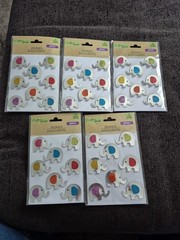 Crafters Square/Glitter-Metallic Multicolor/Elephants Stickers/Lot Of 5 Packs