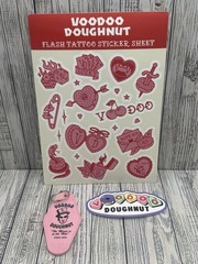 VooDoo Doughnut Sticker Lot Of 3 Items Sticker, tattoo Sticker Sheet & Keychain
