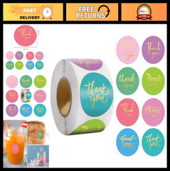 500 Pcs Colorful Thank You Stickers – 8 Designs, 1 Inch Self-Adhesive Labels for