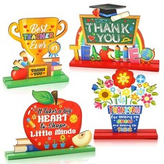 4PCS Teacher Appreciation Wooden Sign Table Decoration School Classroom Desk