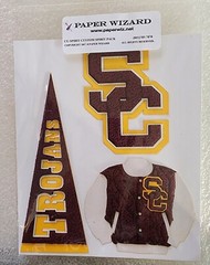 RARE PAPER WIZARD USC TROJANS Scrapbook 3D JACKET, PENNANT & LETTER Sticker Set