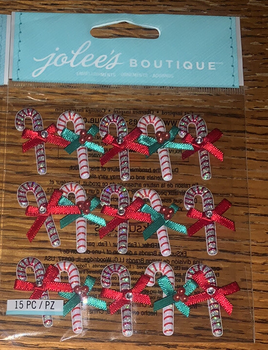 Jolees Candy Cane Mini Repeats Green Red Bows Christmas X-Mas 3D Holiday Sticker