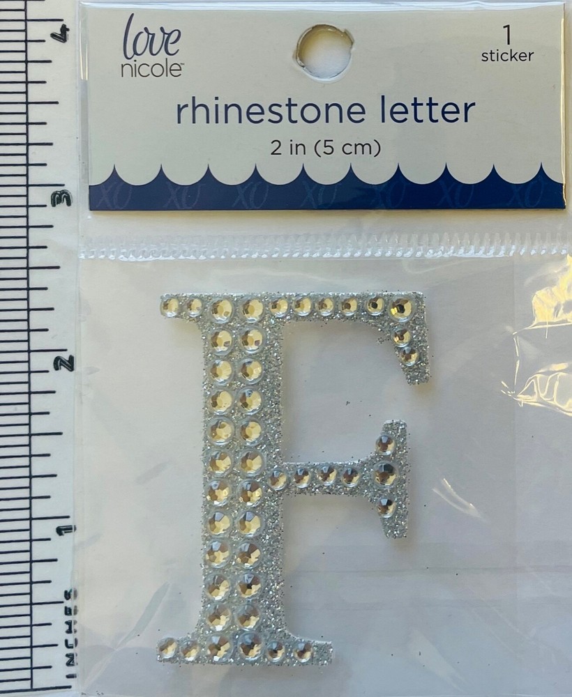 Letter F Rhinestone Sticker 2″ Clear Sliver Glitter Scrapbook Monogram Bling
