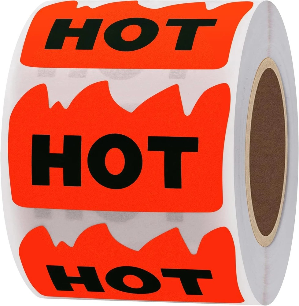 500pcs Rave Hot Stickers 2 x 1-1/5 Inch Fluorescent Red Hot Flame Fire Shape Lab