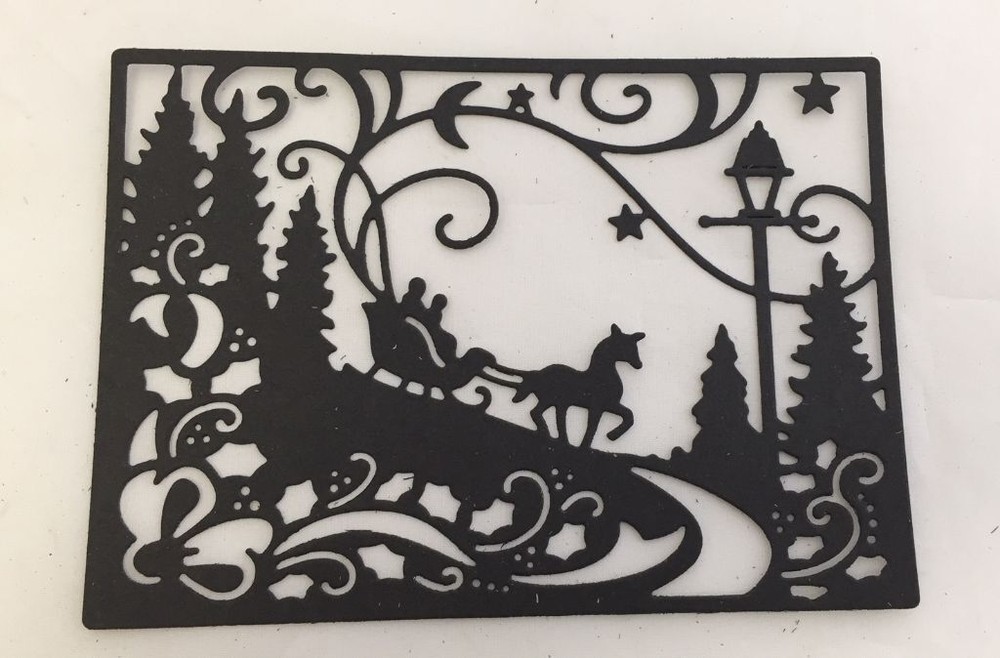 Christmas Die Cuts * Winter Sleigh Ride Scene * Set of 6 * Black or White