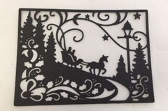 Christmas Die Cuts * Winter Sleigh Ride Scene * Set of 6 * Black or White