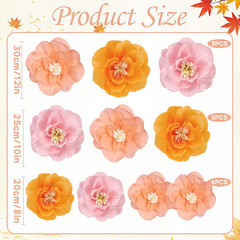 Crepe Paper Flowers, 10 Pcs Orange Pink Paper Flowers 12″ Handcrafted Flowers fo