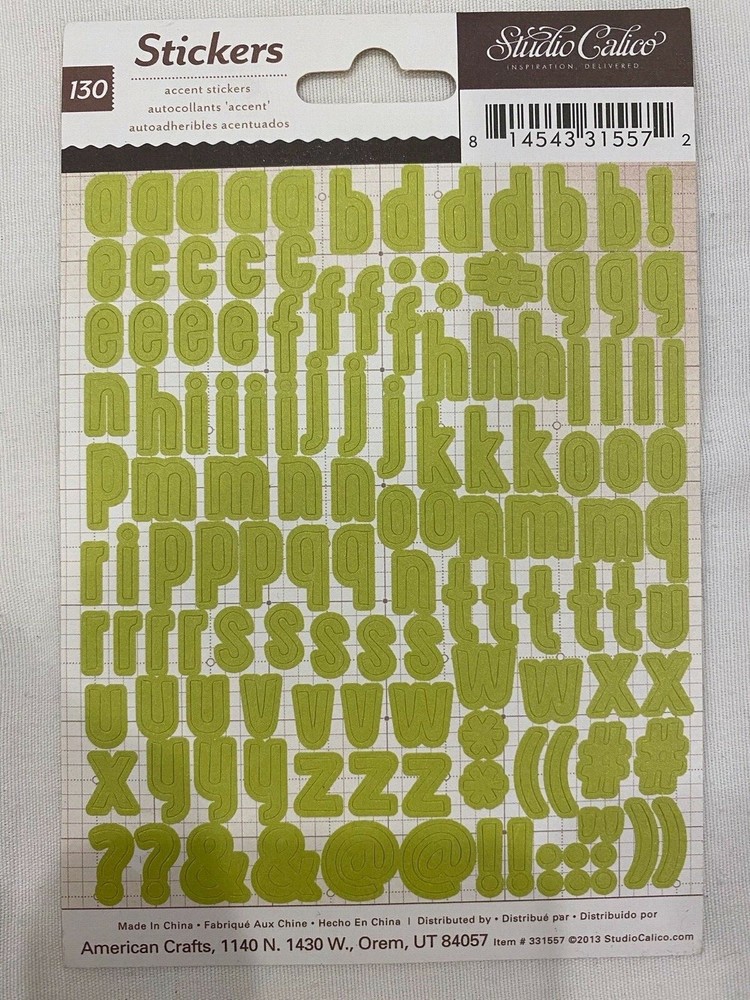 American Crafts Studio Calico Alphabet Accent Stickers 130 Ct Lime Green