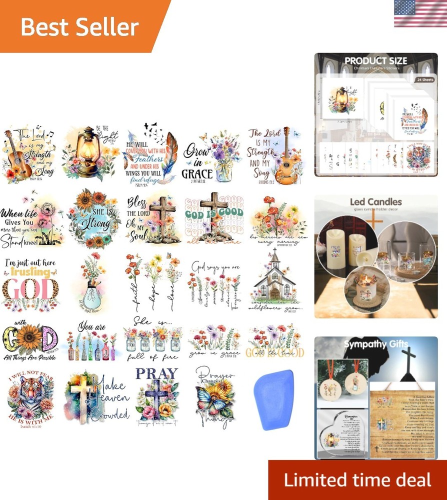 24 Sheets of Waterproof Christian Transfers – Bible Verse Stickers for Crafts