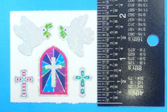Glittery Doves Crosses Stainded Glass Window Sandylion Sticker Mod Sheet 2″x 2″