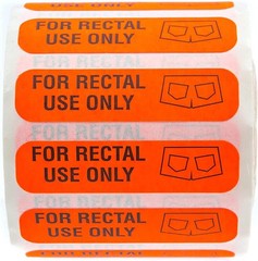 500 for Rectal Use Only Stickers / 1.5 x .375 Fluorescent Red Stickers