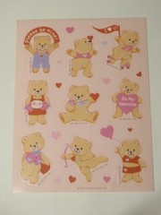 Lot 9 Sheets Vintage Hallmark Valentine Stickers: Hearts, Red Foil, Teddy Bear