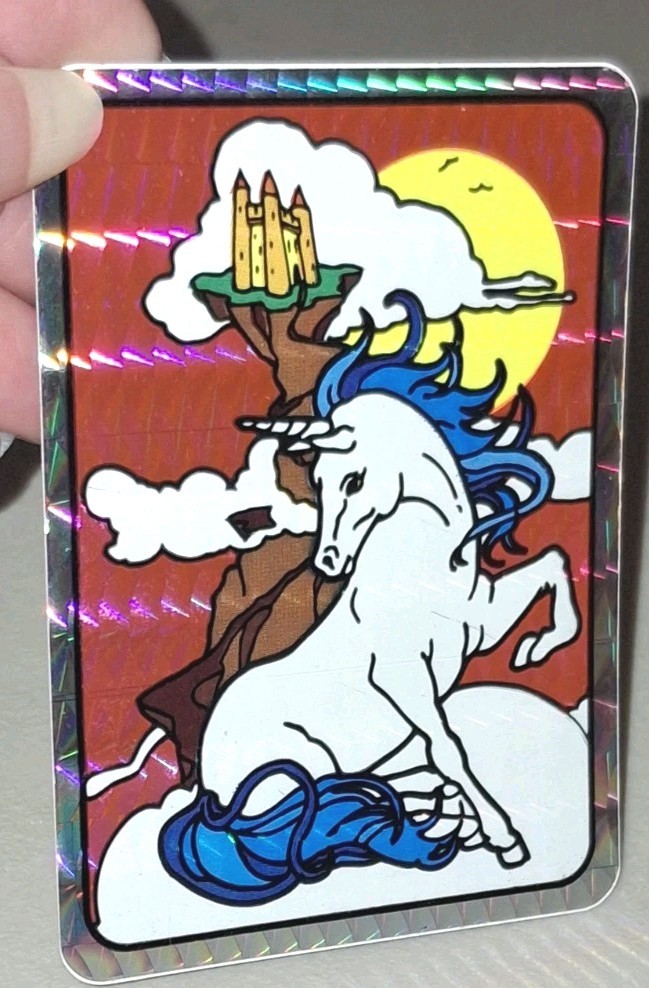 Vintage Stickers UNICORN Castle Scene Prism Vending Machine