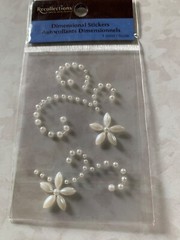 RECOLLECTIONS ADHESIVES GEMSTONES WHITE PEARL SWIRL FLOURISH W/WHITE FLOWERS