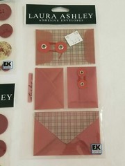NEW Lot 4 Laura Ashley Adhesive Buttons Envelopes Maroon Floral Plaid -E