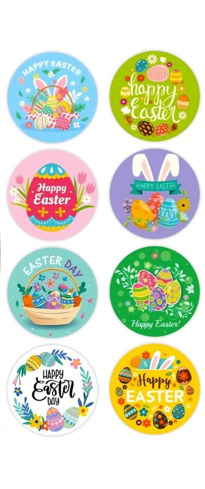 40 Pieces Round 1” Happy Easter Egg Bunny Stickers Party Decor Envelope Seals