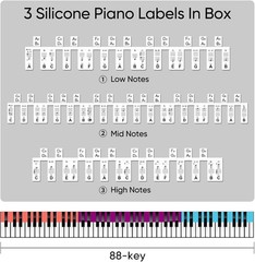 Full Size 88-Key Removable Piano Note Stickers with Dust Cover & Storage Box
