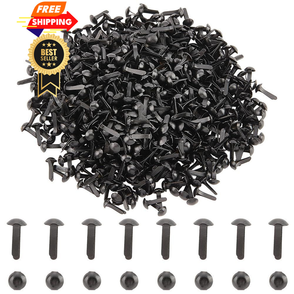 PH PandaHall 1000pcs Mini Brads Fasteners Black Metal Paper