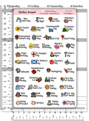 UK Public Holiday Planner Sticker Large sheet, United Kingdom Wacky Fun Holiday