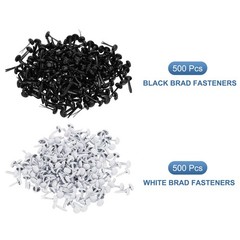1000 PCS Paper Brass Fasteners Split Pins, Black/White, 4.5 x 8 mm