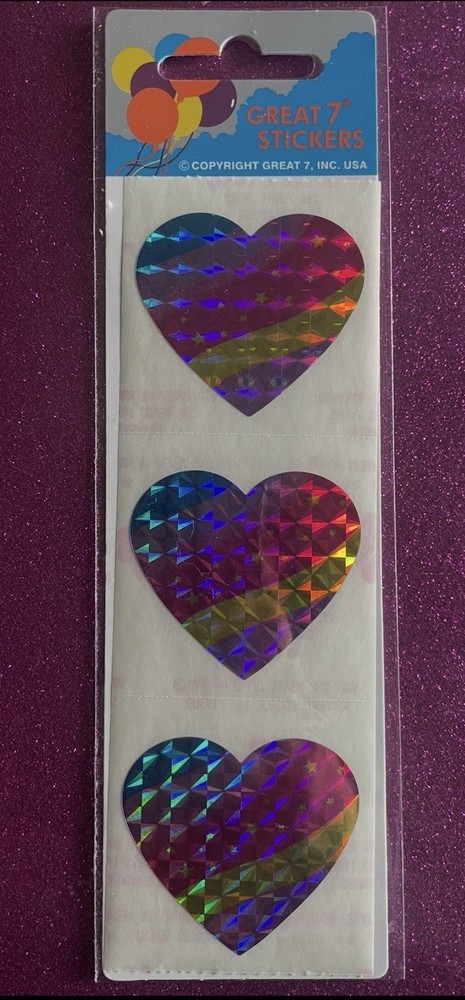 Vintage Prism Heart Stickers Great Seven 80’s 90’s Sealed New Holographic