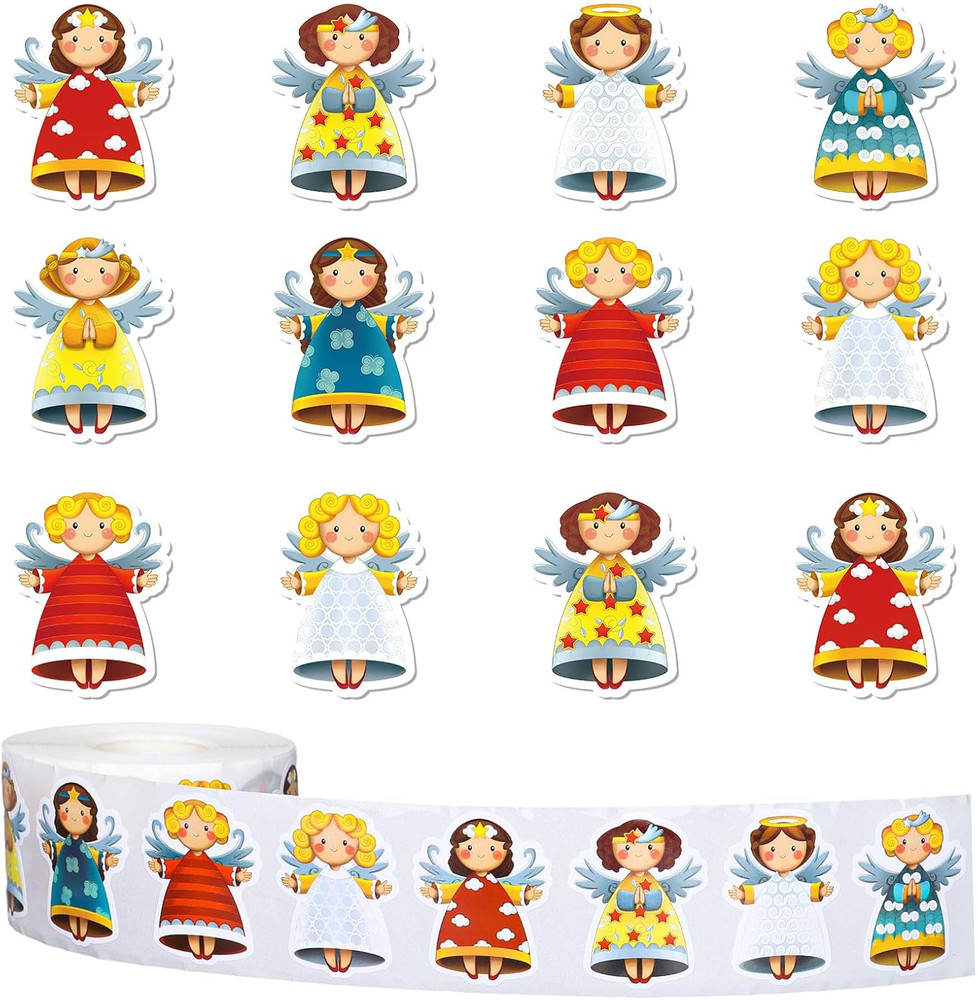 1000 Pcs Christmas Angel Stickers, 8 Designs, Self-Adhesive Decals for Parties