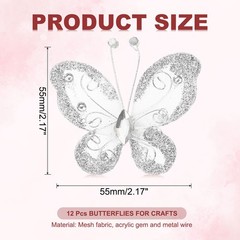 12Pcs Butterflies for Crafts, 2.2″ Organza Butterflies, Silver