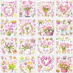 16 Sheets Pink Tulip Spring Rub on Transfers for Crafts 6X6 Inch Flower Rub on T