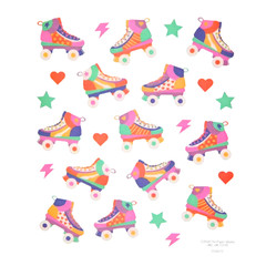 2 Sheets Retro Groovy Roller Skates Stickers Crafts Planner Supply Party