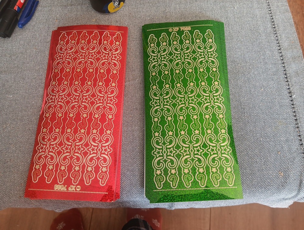 2X HOLOGRAPHIC STICKERS SCRAPBOOKING NEW (ST1106) RED/GREEN CHRISTMAS LINES
