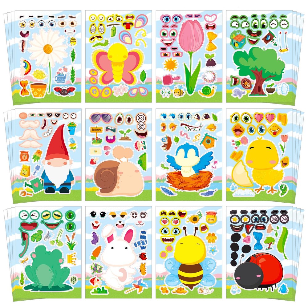 Spring Make-a-Face Stickers for Kids 48 Sheets Mix ‘n Match Cute Spring Craft…