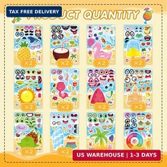 24 Sheets Summer Stickers, Make a Face Sticker for Kids, Hawaii Tropical Pool Be