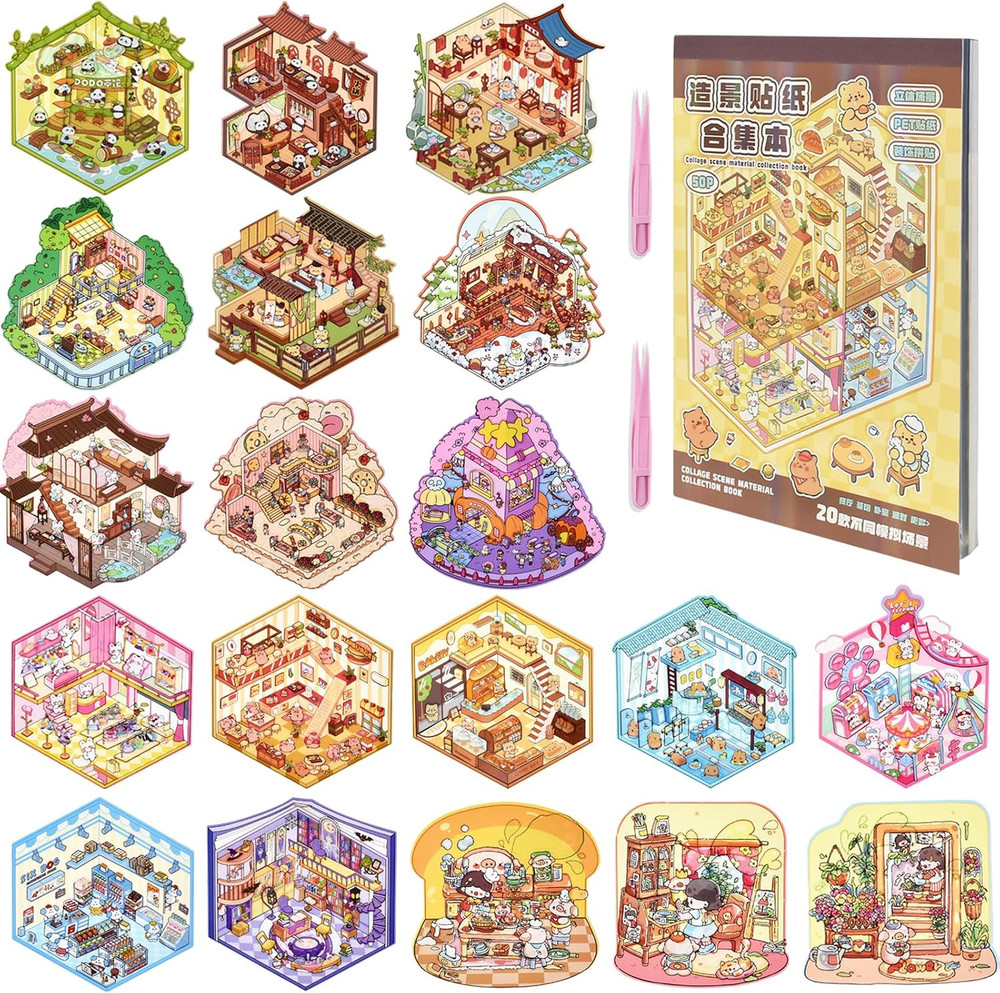 20 Sets DIY 3D Stickers Scene Collection Book DIY Sticker Scenes Make Your Own S