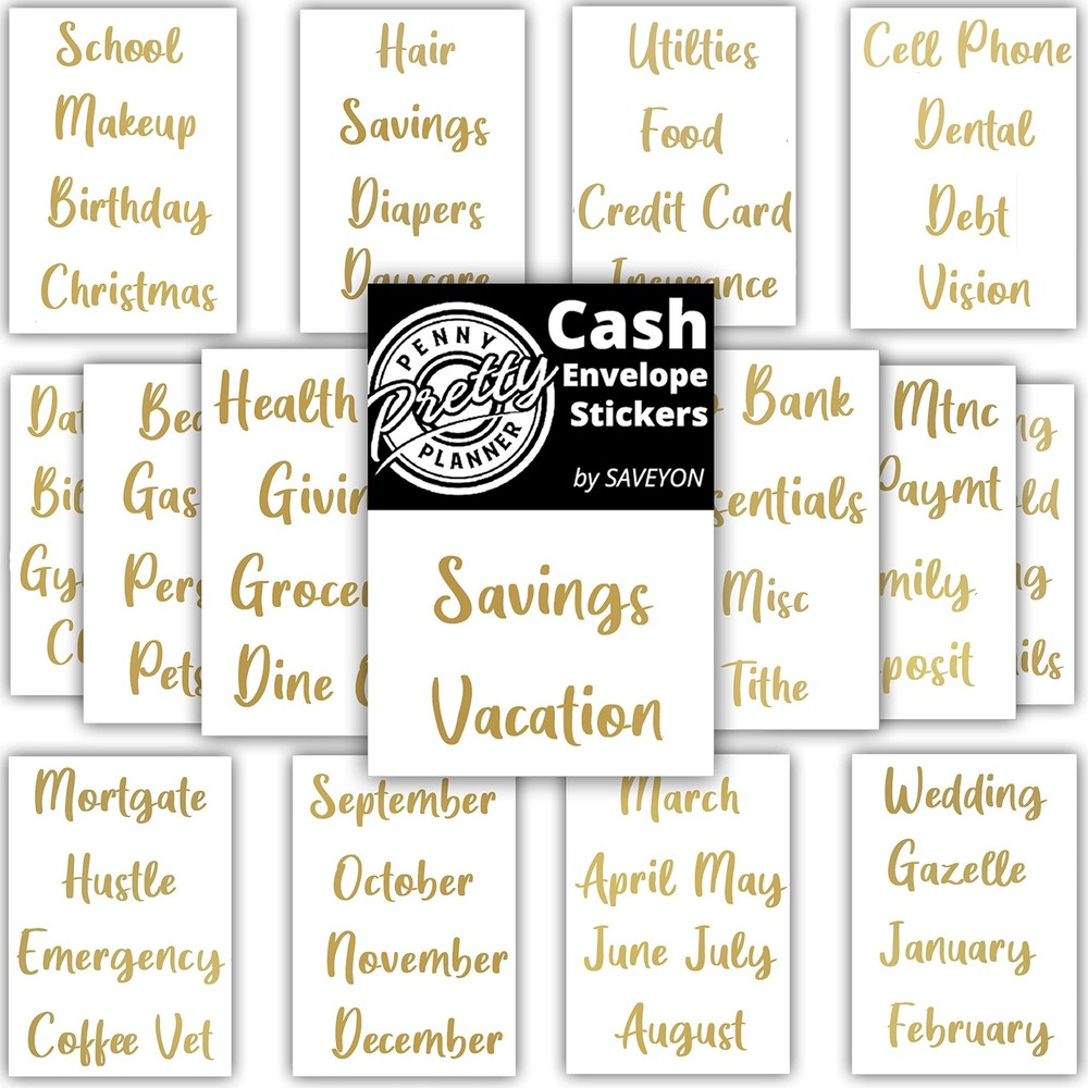 70 Gold Sticker for Envelopes – Budget Binder Labels to use on Cash Envelopes…