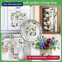 12 Sheets Vintage Flowers Rub on Transfers for Window White Magnolia Rub on Tran